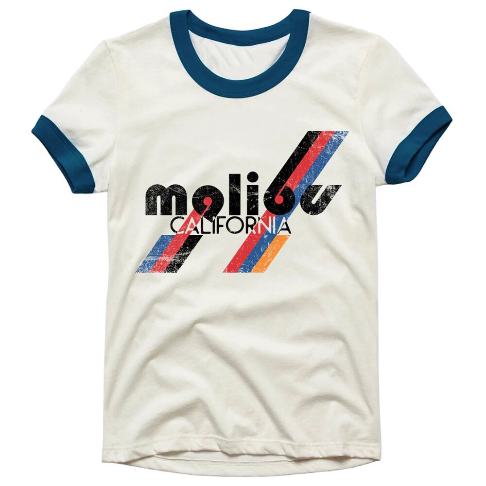 Ringer T Shirt Retro Vintage Malibu Tshirts for Women 60s 70s